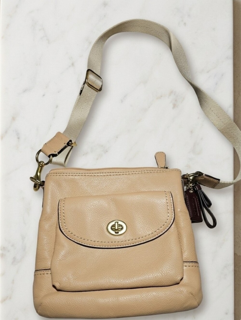 Coach Park British Tan Pebbled Leather Turnlock Swingpack Crossbody F49170
